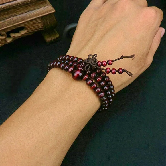 Yoga Meditation Sandalwood Mala Beads Rosary Wrap Bracelet Wooden Red Black - Picture 8 of 12